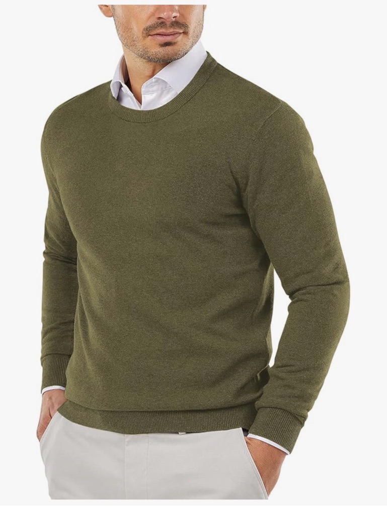 Men's Olive Crewneck Sweater - Classic Everyday Knit